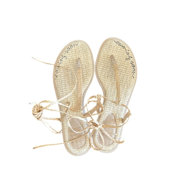 SCHUTZ 314 Straw Embroidered Woven Wrap Gladiator Thong Sandals - Picture 7 of 11